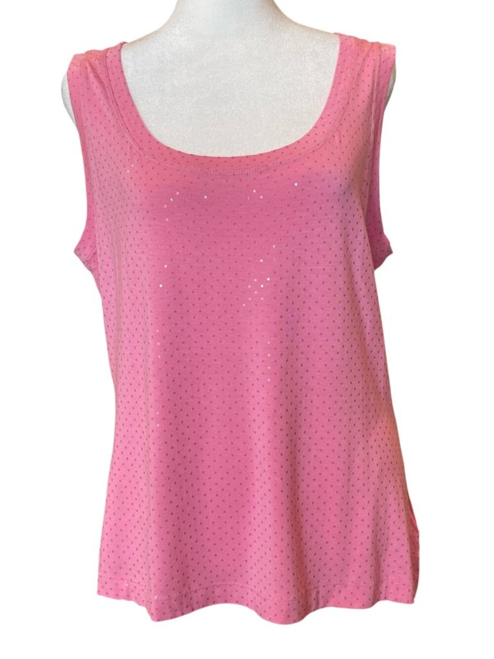 St. John Pink Sparkle Paillettes Scoop Neck Sleeveless Shell Blouse Tank Top